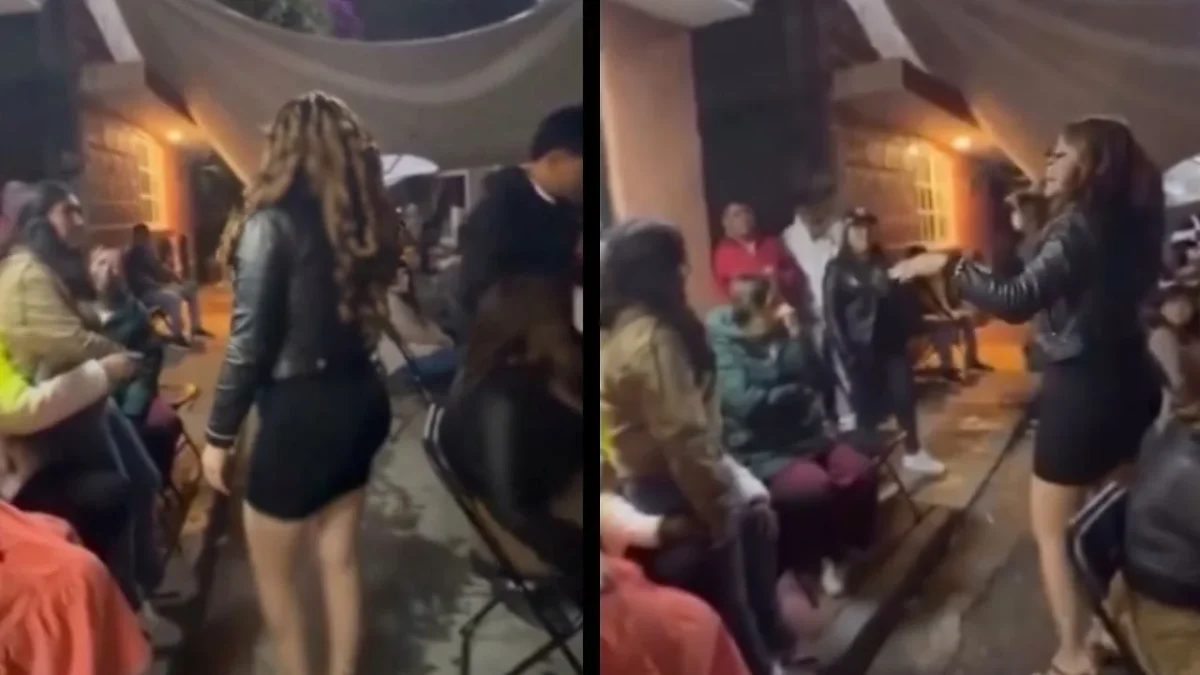 Imitadora de Jenni Rivera durante una presentación en una fiesta antes de un empujón