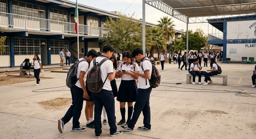 Estudiante guarda su celular durante la jornada escolar