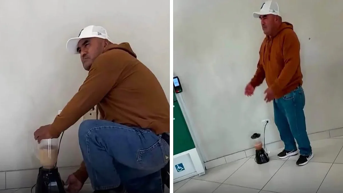 Hombre protesta con una licuadora en oficinas de la CFE por falta de electricidad