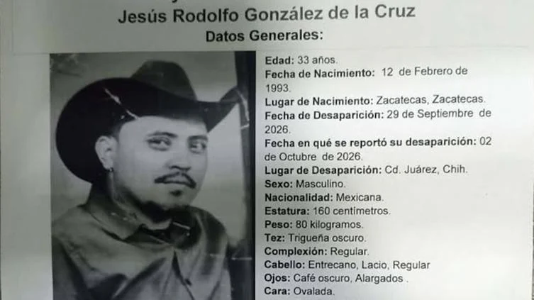 Ficha de búsqueda de Jesús Rodolfo González de la Cruz, desaparecido en Ciudad Juárez