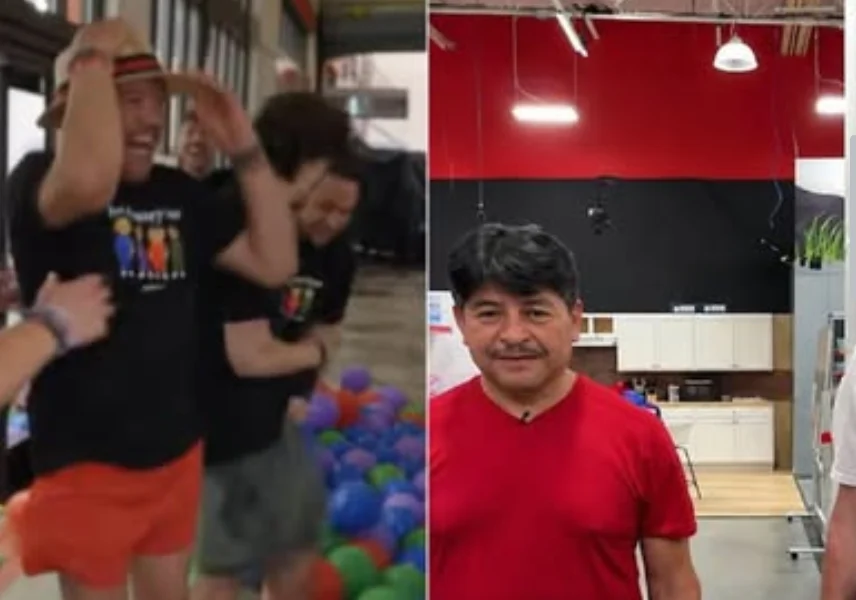 Juan García celebra tras completar el desafío de supermercado de MrBeast
