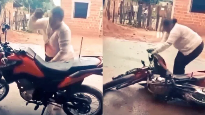 Mujer daña con una piedra la moto de su esposo en Maranhão, Brasil