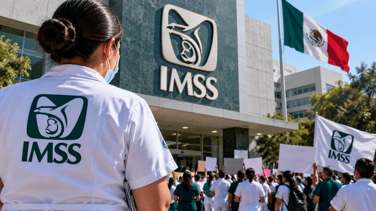 Trabajadores del IMSS durante una protesta por mejores condiciones laborales y hospitalarias