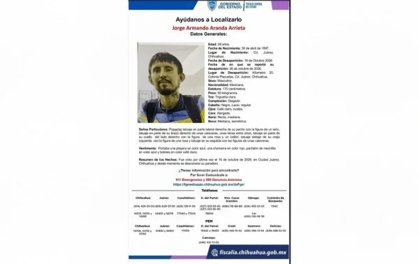 Pesquisa de Jorge Armando Aranda Arrieta, desaparecido en Ciudad Juárez