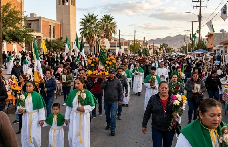 Devotos durante una celebración de San Judas Tadeo en Ciudad Juárez