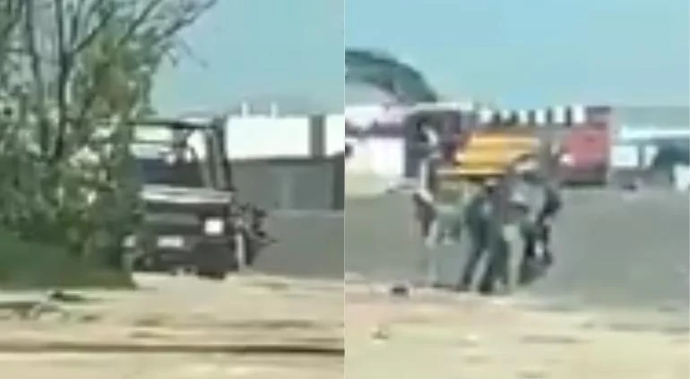 Policías municipales durante una detención en la zona de Talamás Camandari en Ciudad Juárez