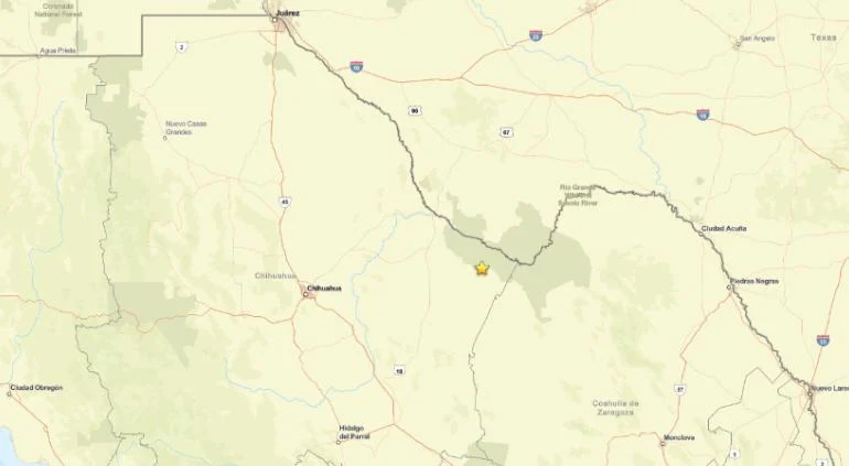 Ubicación del sismo de magnitud 3.0 registrado cerca de Manuel Benavides, Chihuahua