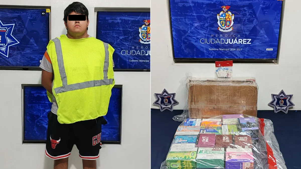 Vapeadores asegurados por policías municipales durante una detención en Ciudad Juárez