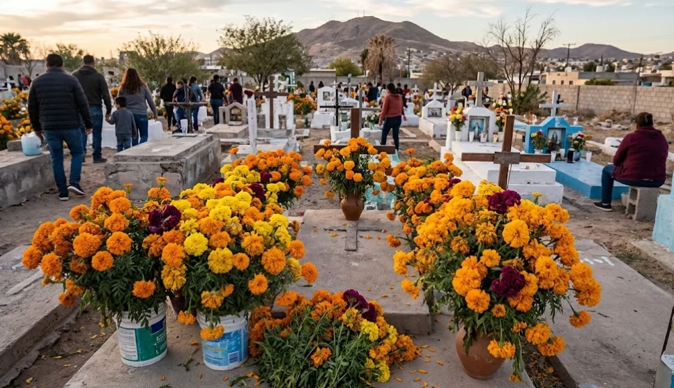 Flores de cempasúchil a la venta para altares de Día de Muertos en Ciudad Juárez