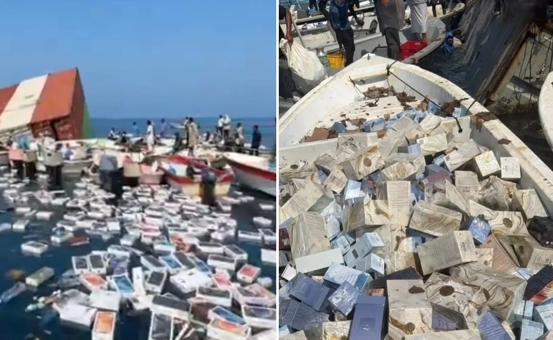 Pescadores recuperan cajas con iPhones tras el hundimiento de un buque en el estrecho de Ormuz